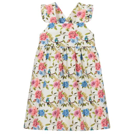 Phi Clothing-Ivory Floral Pinafore Dress | Childrensalon Outlet