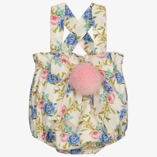 Phi Clothing-Кремовый песочник с цветами с помпоном | Childrensalon Outlet