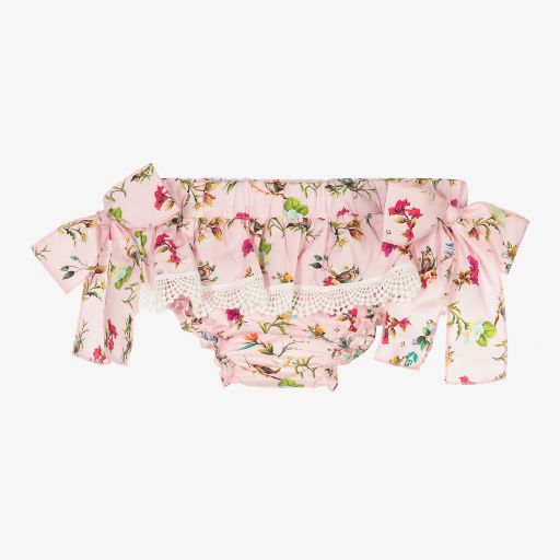 Phi Clothing-Rosa Rüschenhose mit Blumenmotiv | Childrensalon Outlet