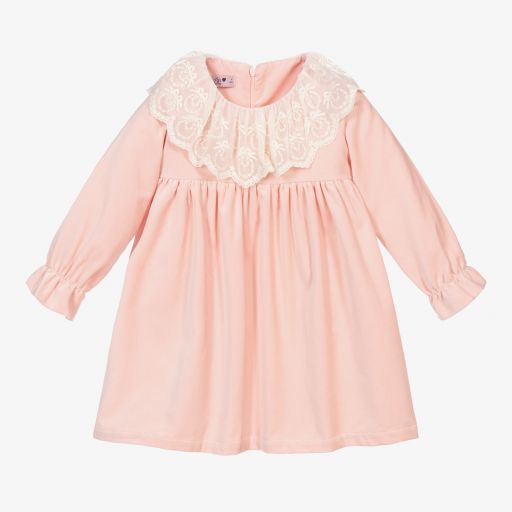 Phi Clothing-Розовое бархатное платье с кружевом | Childrensalon Outlet