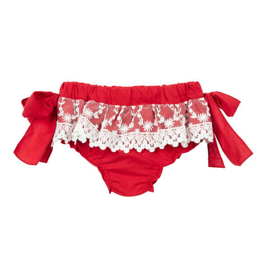 Phi Clothing-سروال بلومرز قطن ودانتيل لون أحمر  | Childrensalon Outlet