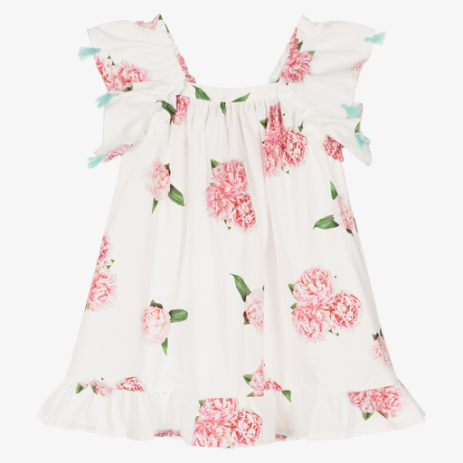 Phi Clothing-White Cotton Peony Dress | Childrensalon Outlet