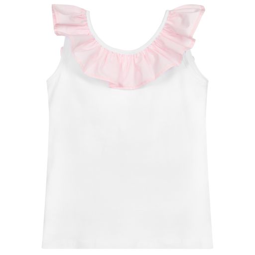 Phi Clothing-Haut blanc et rose en coton à volants | Childrensalon Outlet