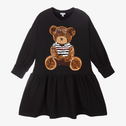 Piccola Ludo-Черное платье-свитшот с медвежонком | Childrensalon Outlet