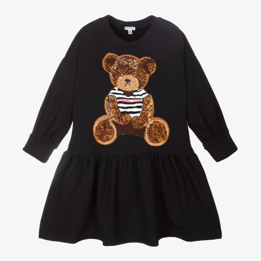 Piccola Ludo-Robe-sweat noire Ourson | Childrensalon Outlet