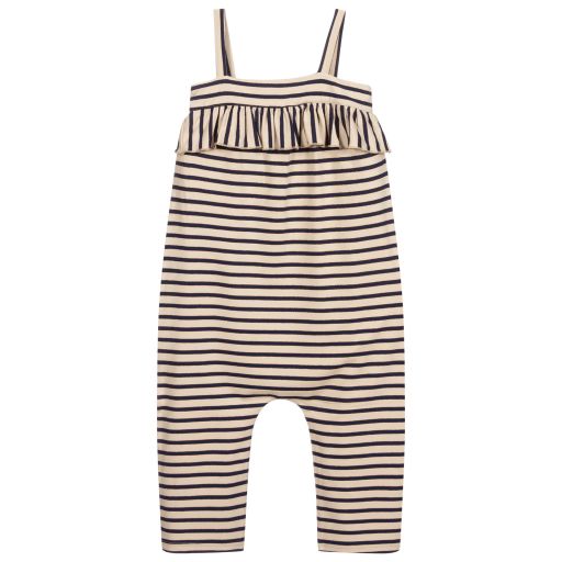Piccola Ludo-Blue & Beige Striped Jumpsuit | Childrensalon Outlet