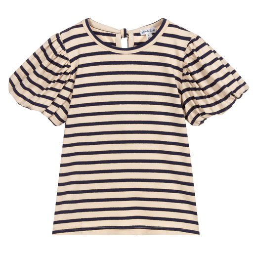 Piccola Ludo-Blue & Beige Striped T-Shirt | Childrensalon Outlet