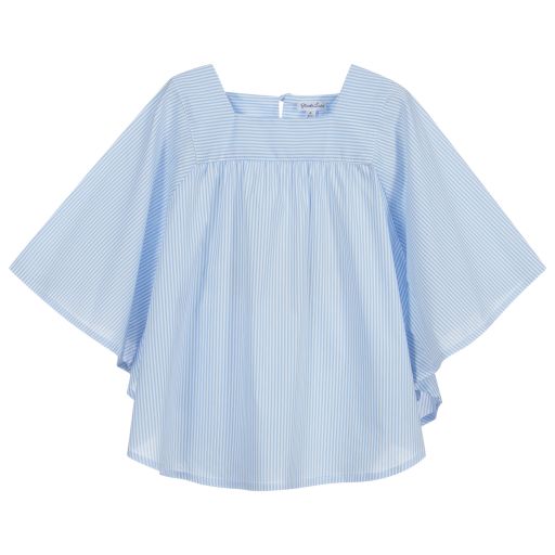 Piccola Ludo-Blue Striped Cotton Blouse | Childrensalon Outlet