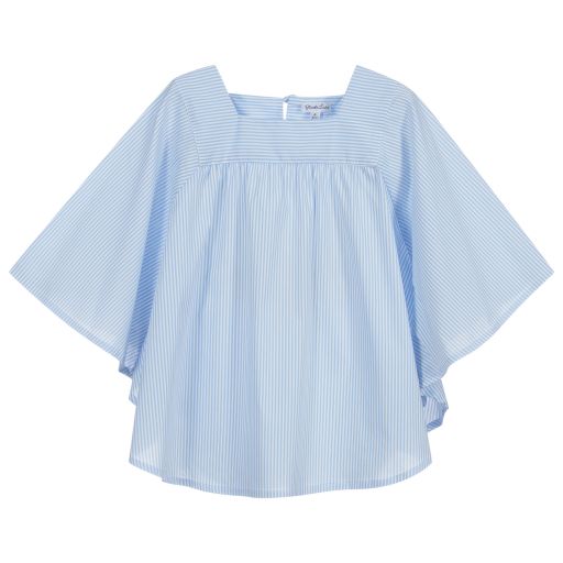 Piccola Ludo-Blau gestreifte Baumwollbluse | Childrensalon Outlet