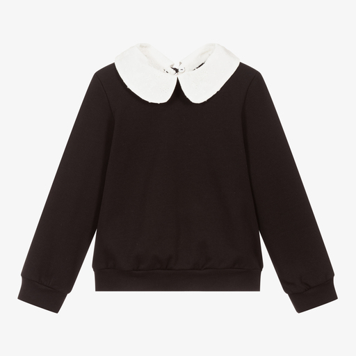 Piccola Ludo-Girls Black Collar Sweatshirt | Childrensalon Outlet