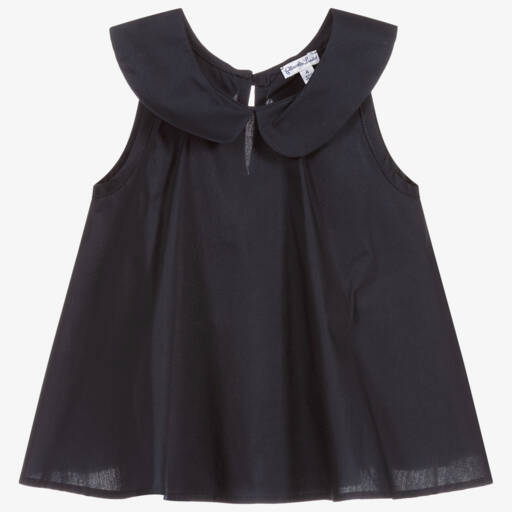 Piccola Ludo-Girls Navy Blue Cotton Blouse | Childrensalon Outlet