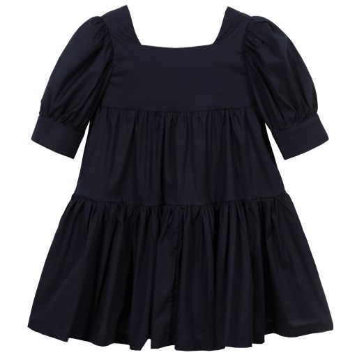 Piccola Ludo-Girls Navy Blue Cotton Dress | Childrensalon Outlet