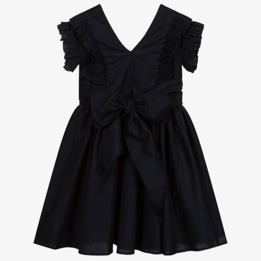 Piccola Ludo-Girls Navy Blue Cotton Dress | Childrensalon Outlet