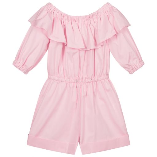 Piccola Ludo-Girls Pink Cotton Playsuit | Childrensalon Outlet