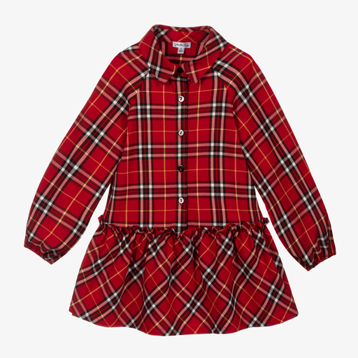 Piccola Ludo-فستان مزيج فيسكوز كاروهات لون أحمر وأبيض | Childrensalon Outlet