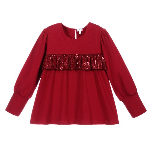 Piccola Ludo-Girls Red Cotton Top | Childrensalon Outlet