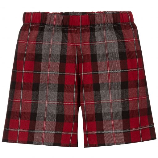 Piccola Ludo-Girls Red & Grey Check Shorts | Childrensalon Outlet