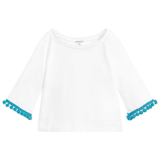Piccola Ludo-Girls White 3/4 Sleeve Top | Childrensalon Outlet