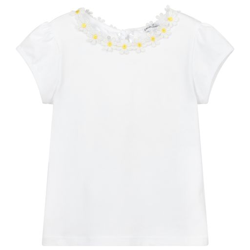 Piccola Ludo-Белая хлопковая футболка для девочек | Childrensalon Outlet