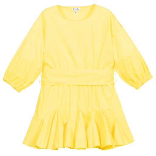 Piccola Ludo-Girls Yellow Cotton Dress | Childrensalon Outlet