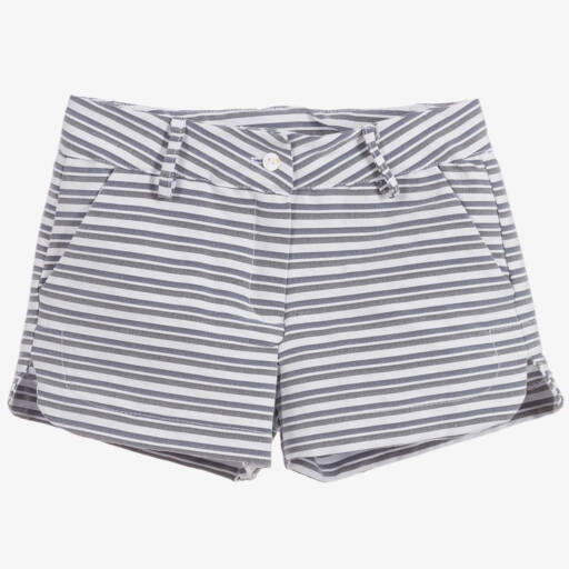 Piccola Ludo-شورت فيسكوز مقلم لون رمادي و أبيض للبنات | Childrensalon Outlet