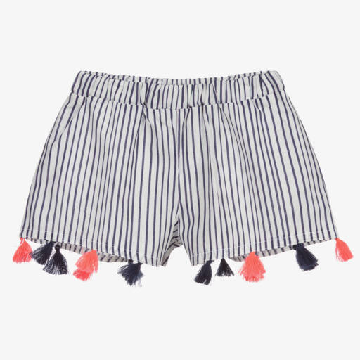 Piccola Ludo-White & Blue Cotton Shorts | Childrensalon Outlet