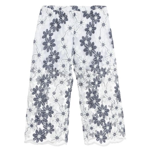 Piccola Ludo-White & Blue Wide-Leg Trousers | Childrensalon Outlet