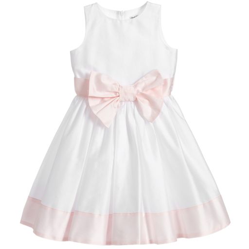 Piccola Ludo-White & Pink Satin Dress | Childrensalon Outlet