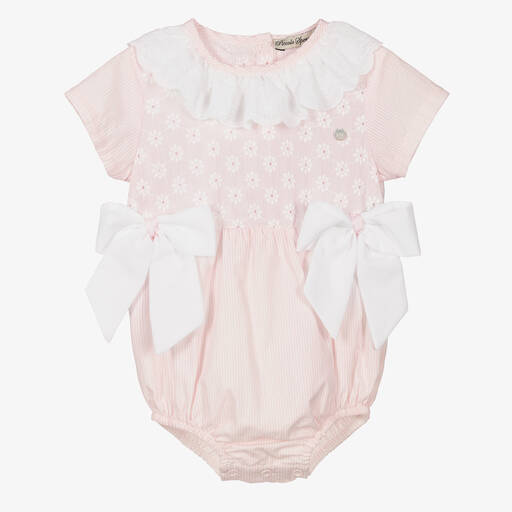 Piccola Speranza-Barboteuse rose rayée en coton | Childrensalon Outlet