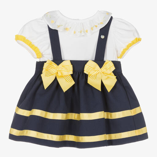 Piccola Speranza-Baby Girls White & Blue Skirt Set | Childrensalon Outlet