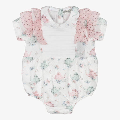 Piccola Speranza-Baby Girls White & Pink Cotton Shortie | Childrensalon Outlet