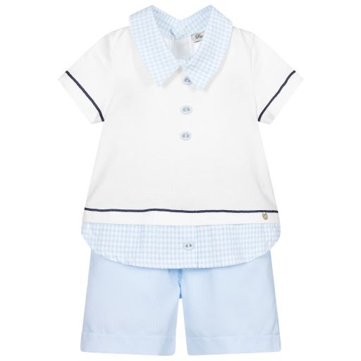 Piccola Speranza-Blue & White Cotton Shorts Set | Childrensalon Outlet