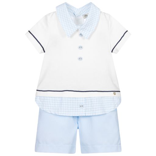 Piccola Speranza-Белый топ с голубыми шортами из хлопка | Childrensalon Outlet