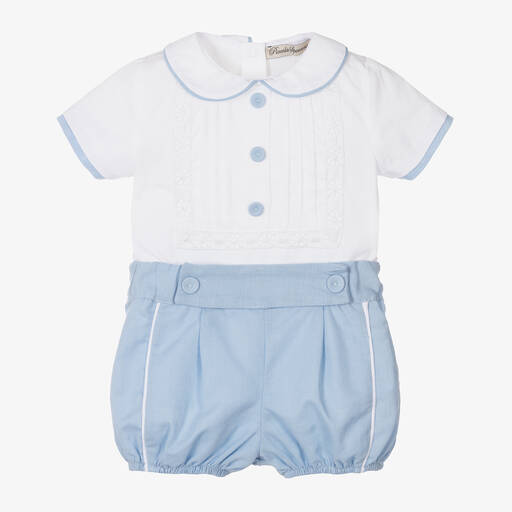 Piccola Speranza-Boys Blue Cotton & Linen Shorts Set | Childrensalon Outlet