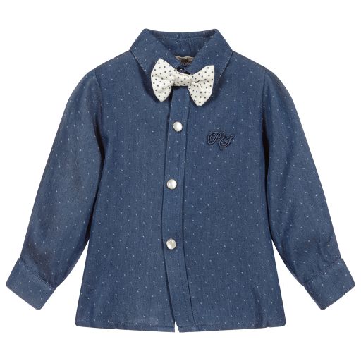 Piccola Speranza-Boys Blue Shirt & Bow Tie | Childrensalon Outlet