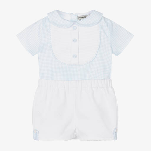 Piccola Speranza-Boys Blue & White Checked Shorts Set | Childrensalon Outlet