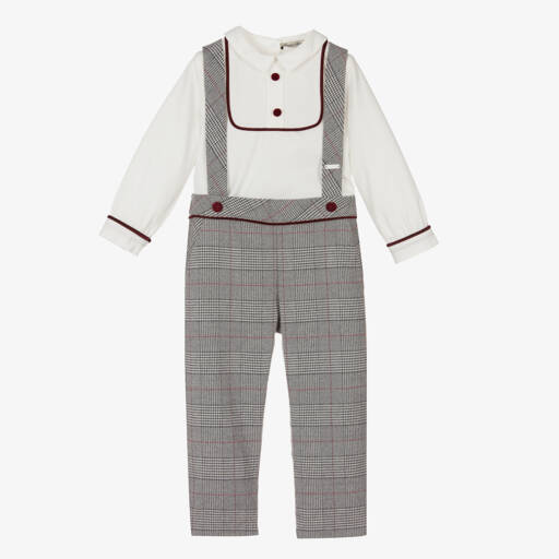 Piccola Speranza-طقم بنطلون تارتان لون رمادي وعاجي للأولاد | Childrensalon Outlet