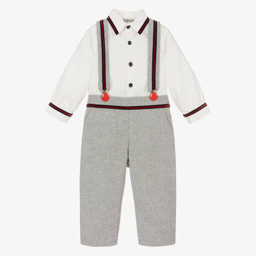 Piccola Speranza-Boys Grey Cotton Herringbone Trouser Set | Childrensalon Outlet
