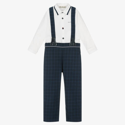 Piccola Speranza-Boys Navy Blue & White Trouser Set  | Childrensalon Outlet