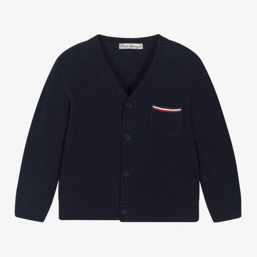Piccola Speranza-Boys Navy Woolen Knit Cardigan | Childrensalon Outlet
