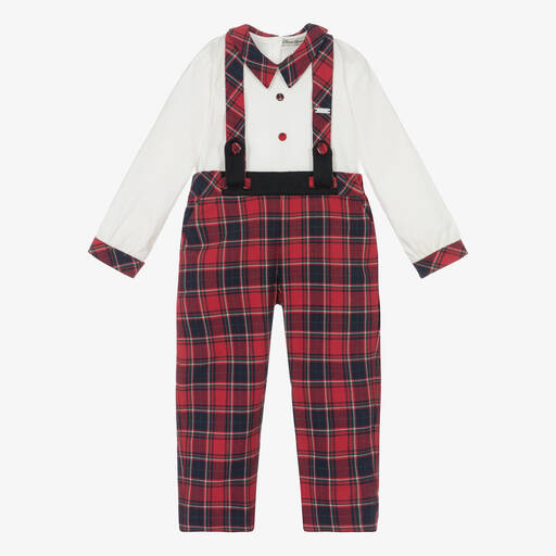 Piccola Speranza-طقم بنطلون قطن تارتان لون أحمر للأولاد | Childrensalon Outlet
