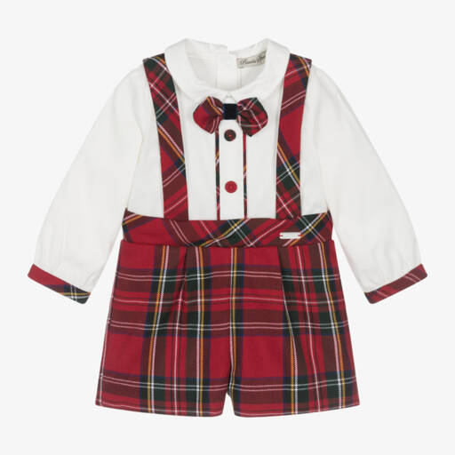 Piccola Speranza-Boys Tartan Red Shortie Set | Childrensalon Outlet