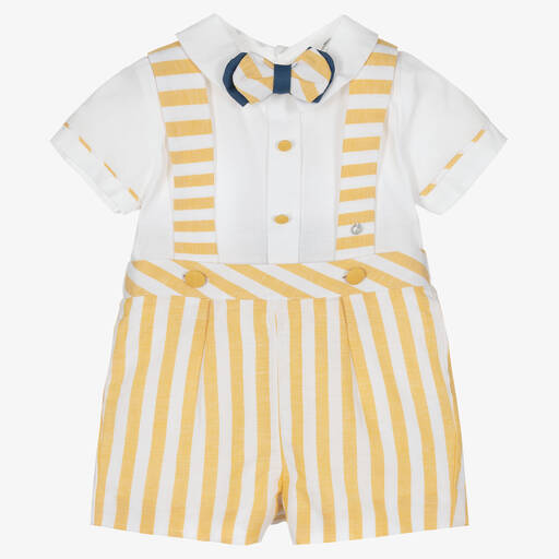 Piccola Speranza-Boys White & Yellow Stripe Shorts Set | Childrensalon Outlet