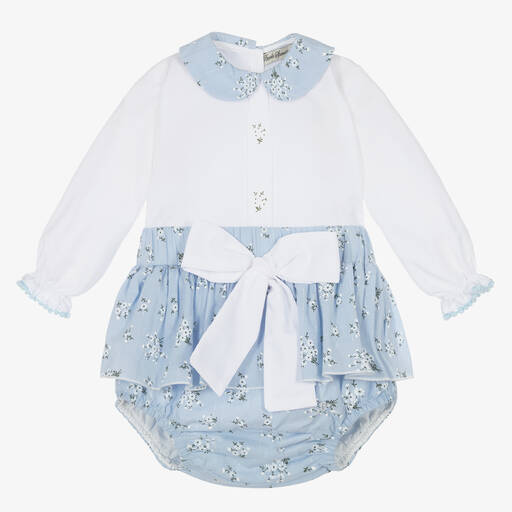 Piccola Speranza-طقم شورت أطفال بناتي قطن لون أزرق بطبعة ورود | Childrensalon Outlet