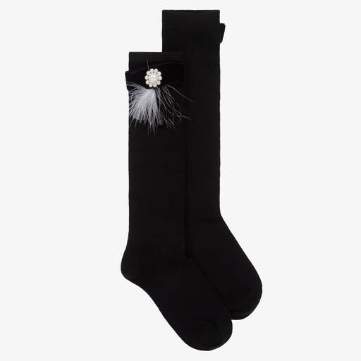 Piccola Speranza-Girls Black Cotton Pearl Bow Socks | Childrensalon Outlet