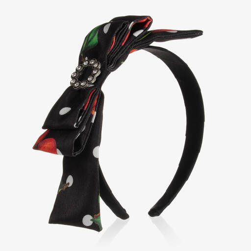 Piccola Speranza-Girls Black Polka Dot Bow Hairband | Childrensalon Outlet