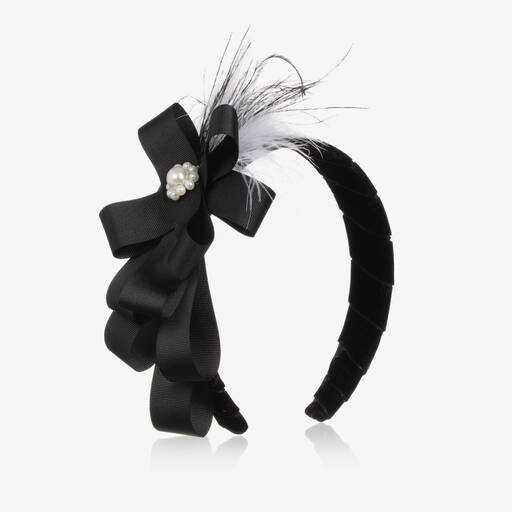 Piccola Speranza-Serre-tête noir en velours à nœud | Childrensalon Outlet