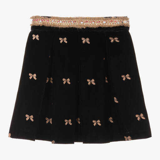 Piccola Speranza-Girls Black Velvet Bow Skirt | Childrensalon Outlet