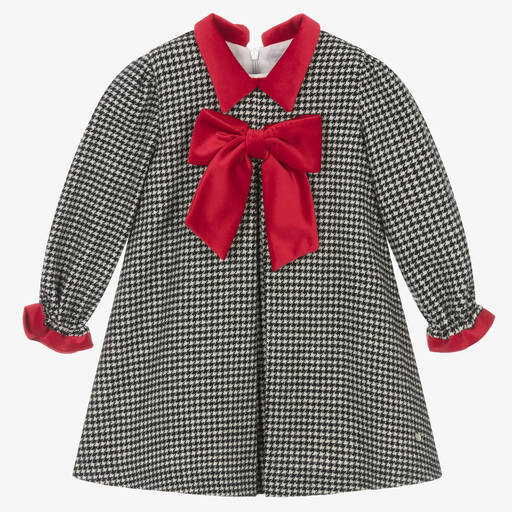Piccola Speranza-Girls Black Wool Houndstooth Dress | Childrensalon Outlet