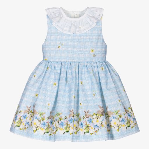 Piccola Speranza-Girls Blue Cotton Bunny Dress | Childrensalon Outlet